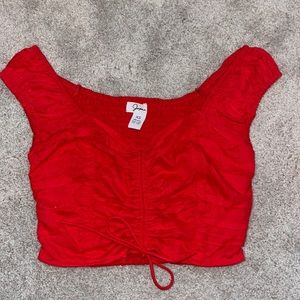 ruched off the shoulder crop top